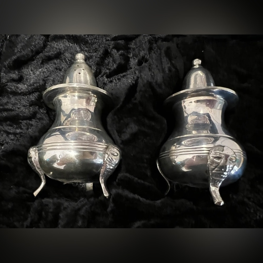 International Silver Co Salt Pepper Set With Tray Handmade Silver Plated India